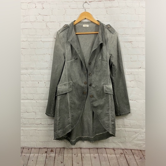 SUZY D LONDON WOMANS SIZE LARGE OPEN FRONT DISTRESSED MILITARY STYLE JACKET - Picture 2 of 9